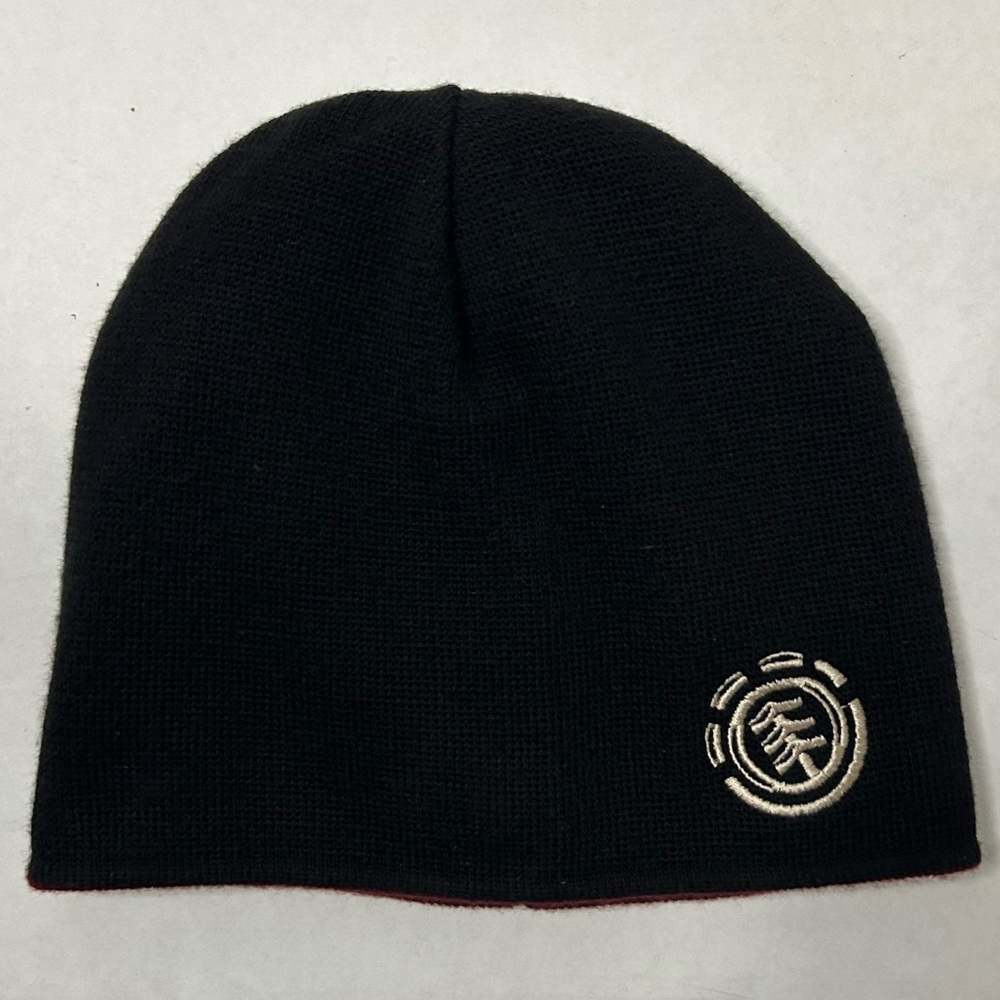 Element Reversible Black/Burgundy Beanie with Ivory Embroidered Logos
